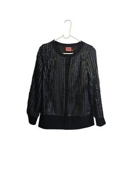 Simon Chang Black Faux Leather Women Coat Jacket M